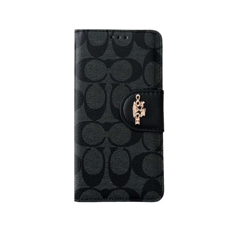 Coach iPhone Case Leather Flip Case with Card Holder Black-PTK241622