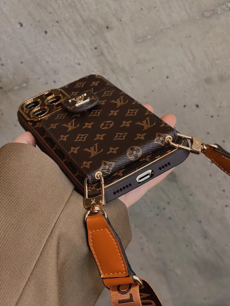 Advanced leather iPhone Case With Card Wallet And Strap